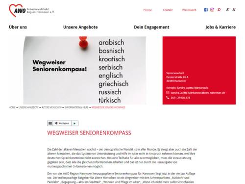 Vorschau auf die Seite Seniorenkompass auf www.awo-hannover.de